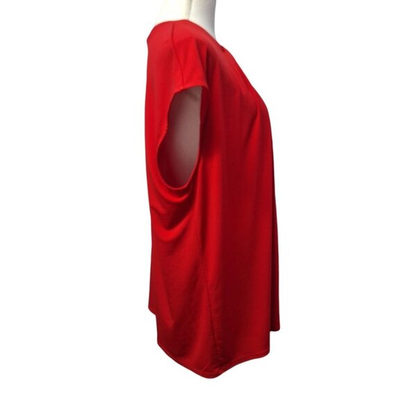 Liz Claiborne 1x Blouse Red Business Top Zipper Rouched Gathered Neck Womens - Picture 4 of 8